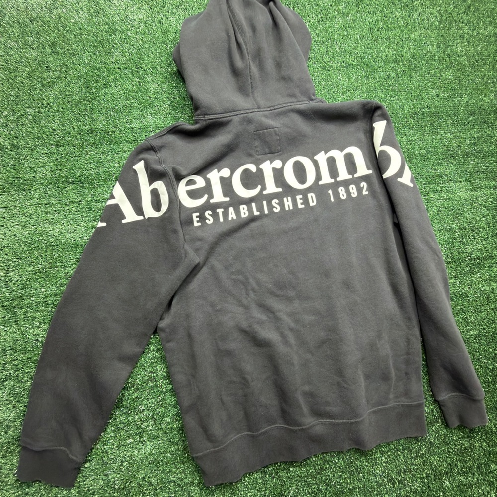 Abercrombie & Fitch Mens Logo Hoodie Black Soft Fleece Pullover Size M